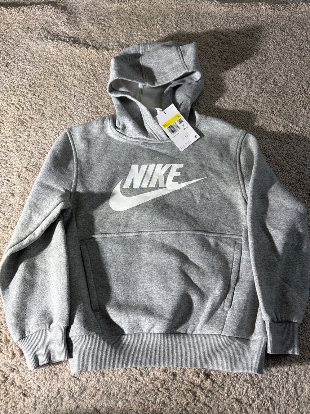 Nike Kids Light Gray Hooded Sweatshirt with White Logo